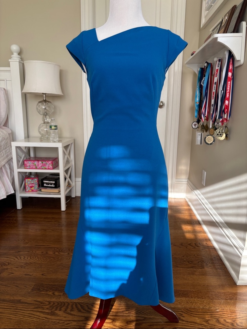 LK Bennett Vibrant Blue Midi Dress with Cap Sleeves